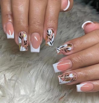 White french false nails with designs just choose the nail piece that suits you, polish the nail bed