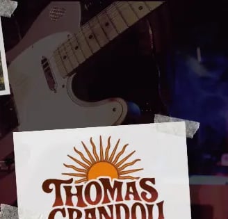 Imagen de cabecera del proyecto de identidad visual para Thomas Grandoli, con portadas y logo