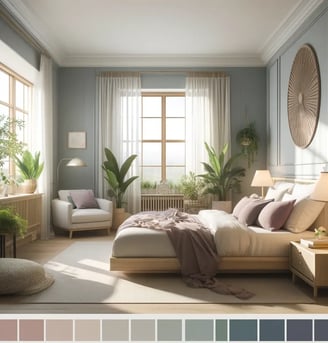 A bedroom designed according to Feng Shui principles. The bedroom has a peaceful and harmonious atmosphere