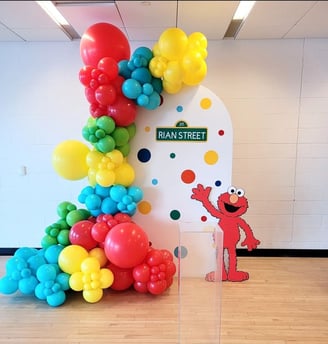 Sesame street themed balloon backdrop rental