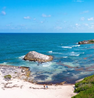 Aerial Tulum coastline by the beach