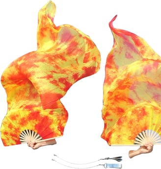 Winged Sirenny 150cm Pareja Abanico-pois de Seda Auténtica para Baile Árabe, Accesorios de Danza del