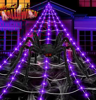 Halloween Giant Spider Web Lights, 16.4Ft Lighted Spider Web Light up for Yard Haunted House Decor 
