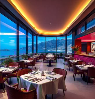 Stylish interior of a luxury restaurant in Monaco
