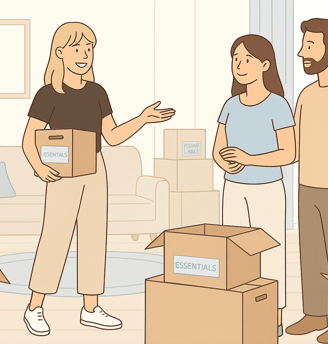 Professional organizer helping a couple pack essentials for a smooth and stress-free move.