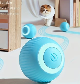 a cat is sitting on a table with a cat toy