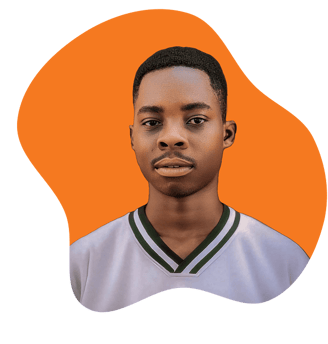 a hero image of a man with a white shirt and a green and orange background