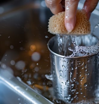 Gently washing tumbler with sponge and mild soap.