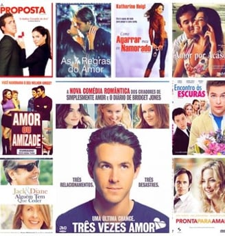 Filmes de comédia romântica colocados juntos em uma montagem