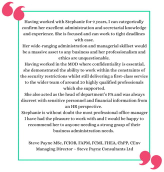 Testimonial from Steve Payne, Managing Director of Steve Payne Consultants Ltd