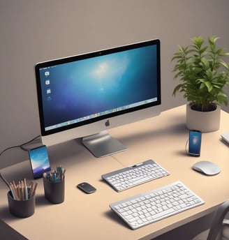 silver iMac near iPhone on brown wooden table