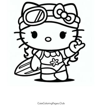 Hello Kitty surfer coloring page