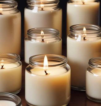 A luxury home fragrance set is displayed, consisting of a reed diffuser and a coconut and soy wax candle. The labels on both items read 'Delilah Islands.' They are surrounded by decorative white stones and seashells, with a blurred background of yellow flowers.