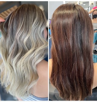 a woman's hair is shown before and after her hair is done