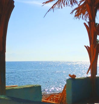 Watching the sea from our popular bungalow with shared bathroom first line