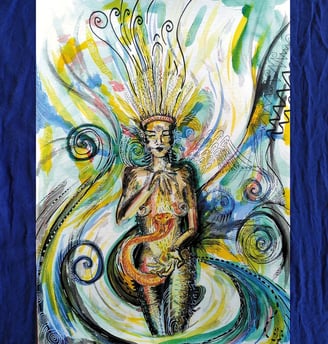 Aquarelle représentant une cabocla et l'energie du kundalini