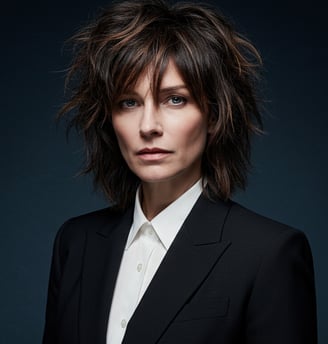 a woman in a suit and tie with a white shirt