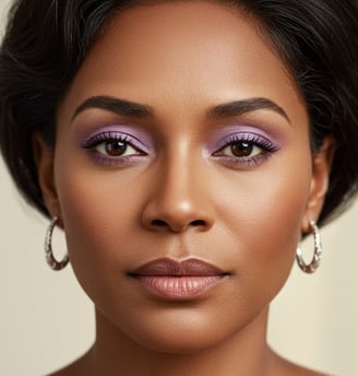 a woman with a purple eye shadow on her face