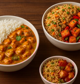 Veg fried rice & Chilli paneer bowl; butter chichen & Jeera rice bowl 