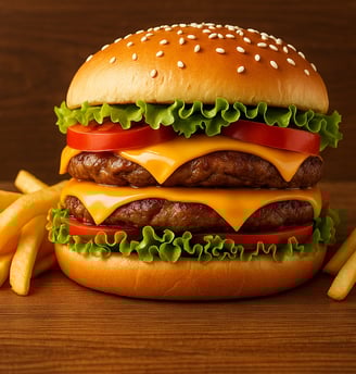 Smoky Barbeque Chicken Burger (Double Patty + Double Cheese) with golden crispy salted french fries