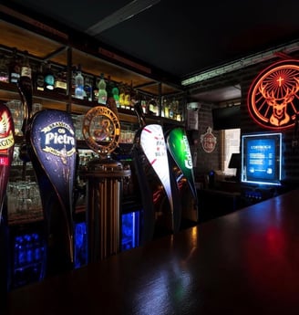 a bar with a bar with beer and beer