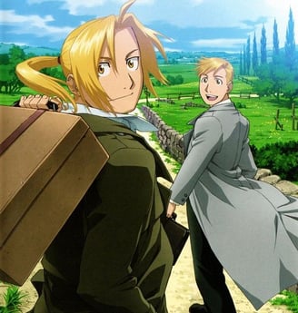 Edward e Alphonse em uma cena de Fullmetal Alchemist.