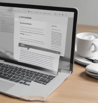 A laptop displays a webpage titled '150 ChatGPT copywriting prompts' with a logo above the text. It suggests using AI to improve copywriting skills. On the left, part of a colorful sandwich is partially visible, adding a contrast to the academic theme on the screen.