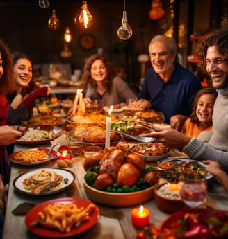 a family gathering at a dinner table 