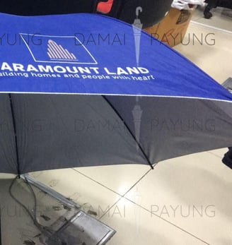 Payung promosi polos lipat premium Rosida biru silver Paramount Land