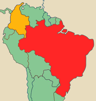 Karte von Südamerika mit Brasilien und Kolumbien