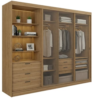 modèle 3D réaliste grande armoire moderne en bois avec une combinaison de portes coulissantes