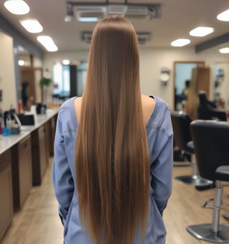 a woman with long hair and a hairdoodle