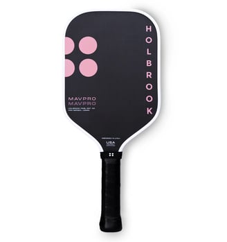 Holbrook MAV Pro pickleball paddle in black with pink accents, designed in Utah, USA.