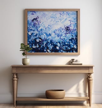a painting of a blue and white abstract seascape