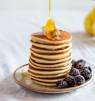 veg pancake, high carbs breakfast or snacks meal, with honey for sweetness