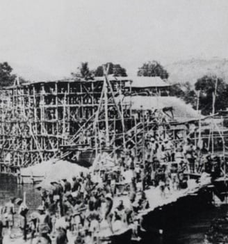 POW's WW2 Thailand, building bridge as part of the death railway 1943