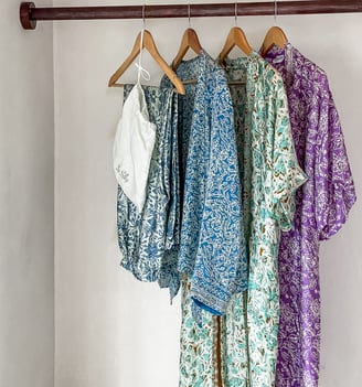 SILK BEACH AND LOUNGE KIMONO AND SILK SHIRT SET WITH DUSTER BAG
