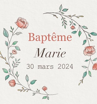 Etiquette de baptême à fleurs
