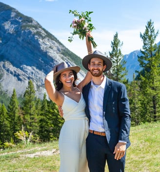 Bride and groom exited to have just eloped in Banff