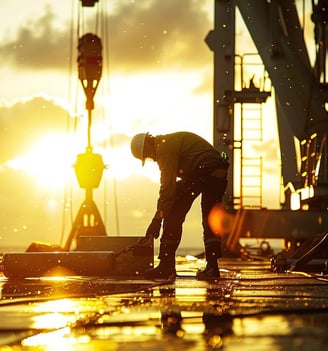 a man is standing on a dock with a crane - Labor Day (May Day)