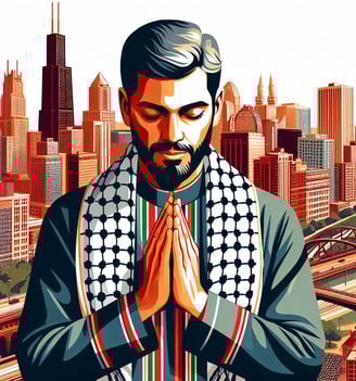 Raheem Ibrahim, Palestinian Immigrant navigating Chicago streets with faith and wisdom.