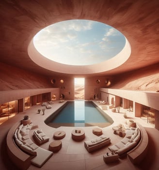 a pool with a skylight and a circular pool