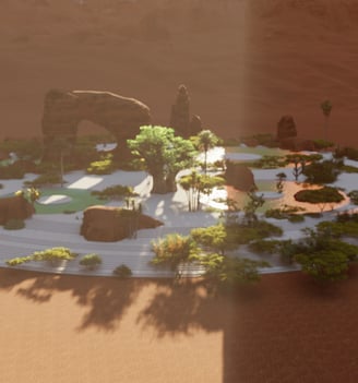 a desert landscape with a small waterfall and a small waterfall