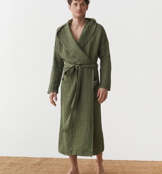 a man in a linen bathrober