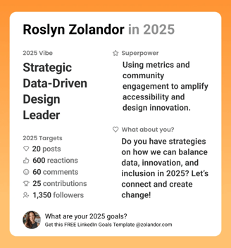 My LinkedIn Goals for 2025. Key sections are Vibe, Superpower, Targets & question.
