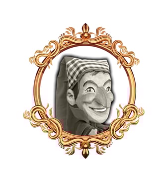 Der Kasperle Logo alt mit Goldrahmen Staufenberger Puppentheater