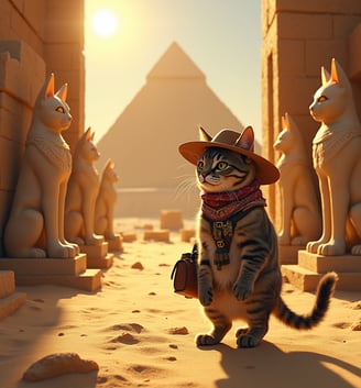 PetArt360 – kişiye özel evcil hayvan portresi, başında şapkası olan mısır gezgini kedi