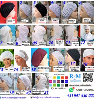 Cofias De tela Tocas reutilizables - Lavables - Varias - RKM CONFECCIONES