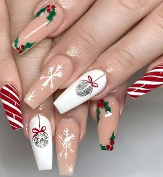 Uñas con esferas navideñas