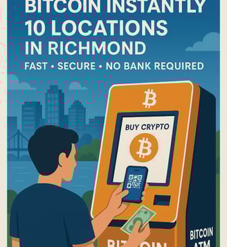 Bitcoin ATM in Richmond with user buying crypto and receiving cash.